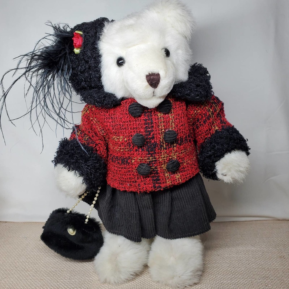 Creative designs standing lady bear Corduroy skirt faux Fur purse evening hat